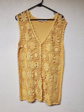 Vintage SMW Cardigan Button Up Sleeveless Crochet Top Size Medium